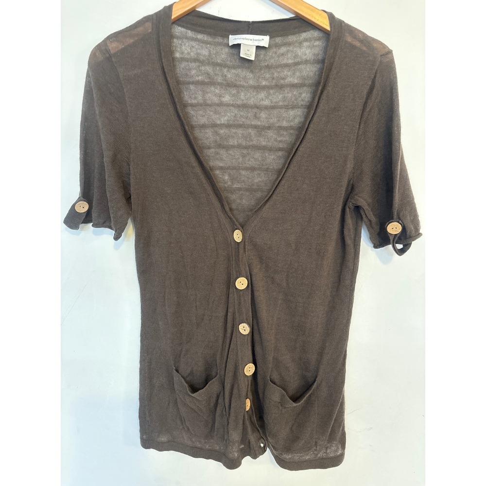 Christopher & Banks Womens Medium Brown Short Sleeve Button Front Cardigan